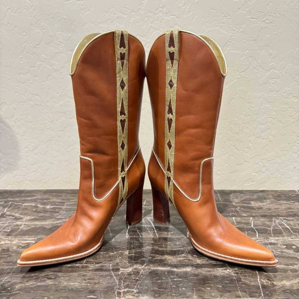 Vintage Cole Haan X Nike Lab G-Series Embellished Leather Cowboy Boots - Picture 7 of 12